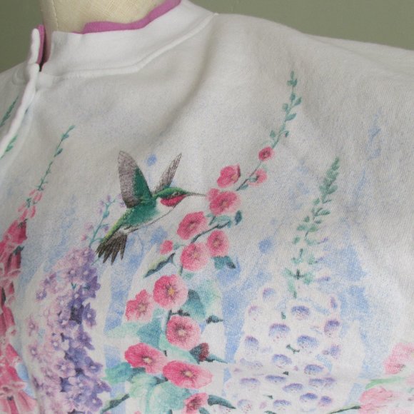 Granny Sweatshirt Jacket Humming Birds and Flowers - Picture 3 of 6